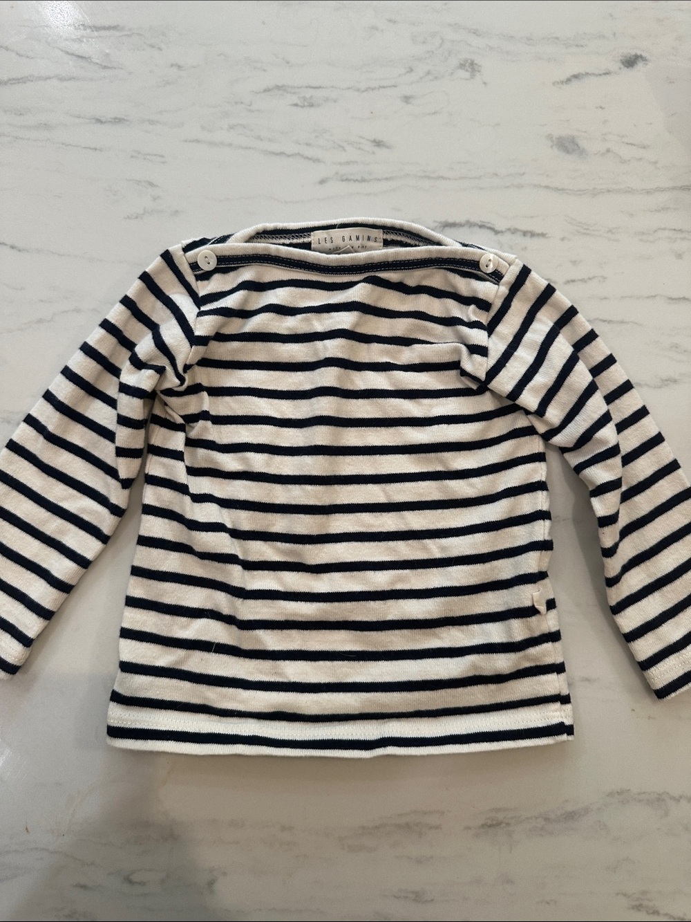 Les Gamins Striped Long-SleeveTop - White & Navy. Size 6-12 months